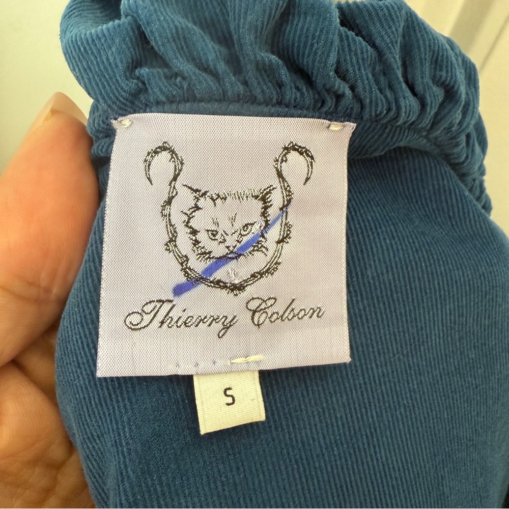 Thierry Colson blue corduroy long sleeve ruffle dress size Small - Picture 10 of 10